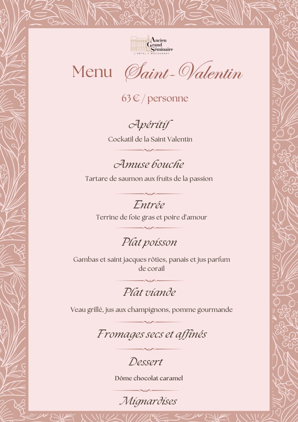 Menu Saint-Valentin soir 2026